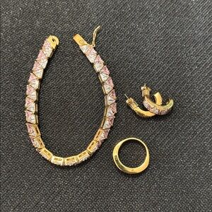 925 Sterling Silver UTC China Vermeil tennis bracelet, ring, and earrings set